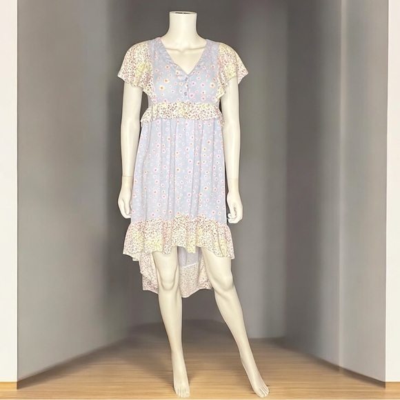 Anthropologie Wonderly Floral High Low Ruffle Midi Dress Boho Cottagecore Size S - Picture 2 of 8